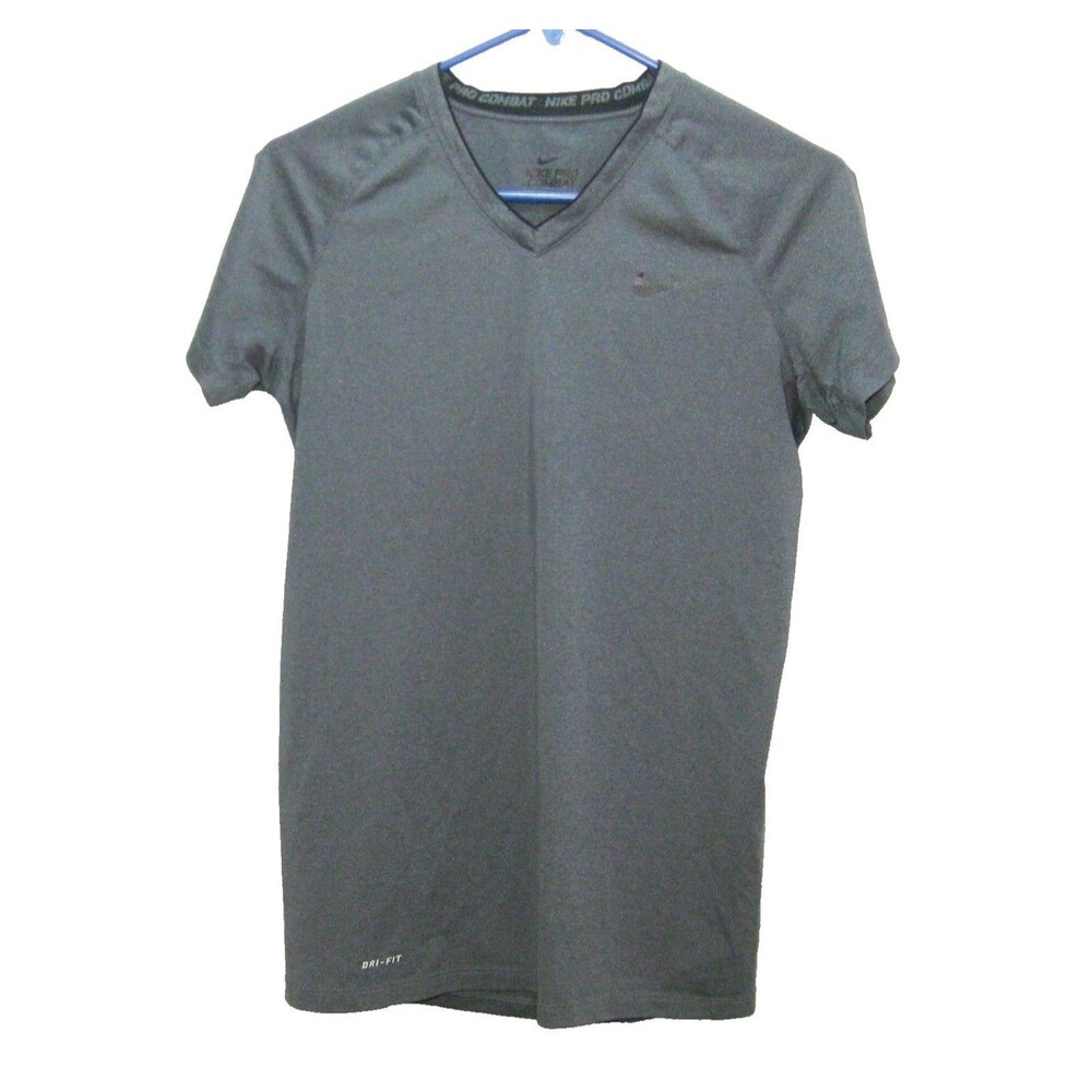 Nike Pro Combat Womens Medium Gray Short Sleeve Dri-Fit T-Shirt Fitted Shirt Top